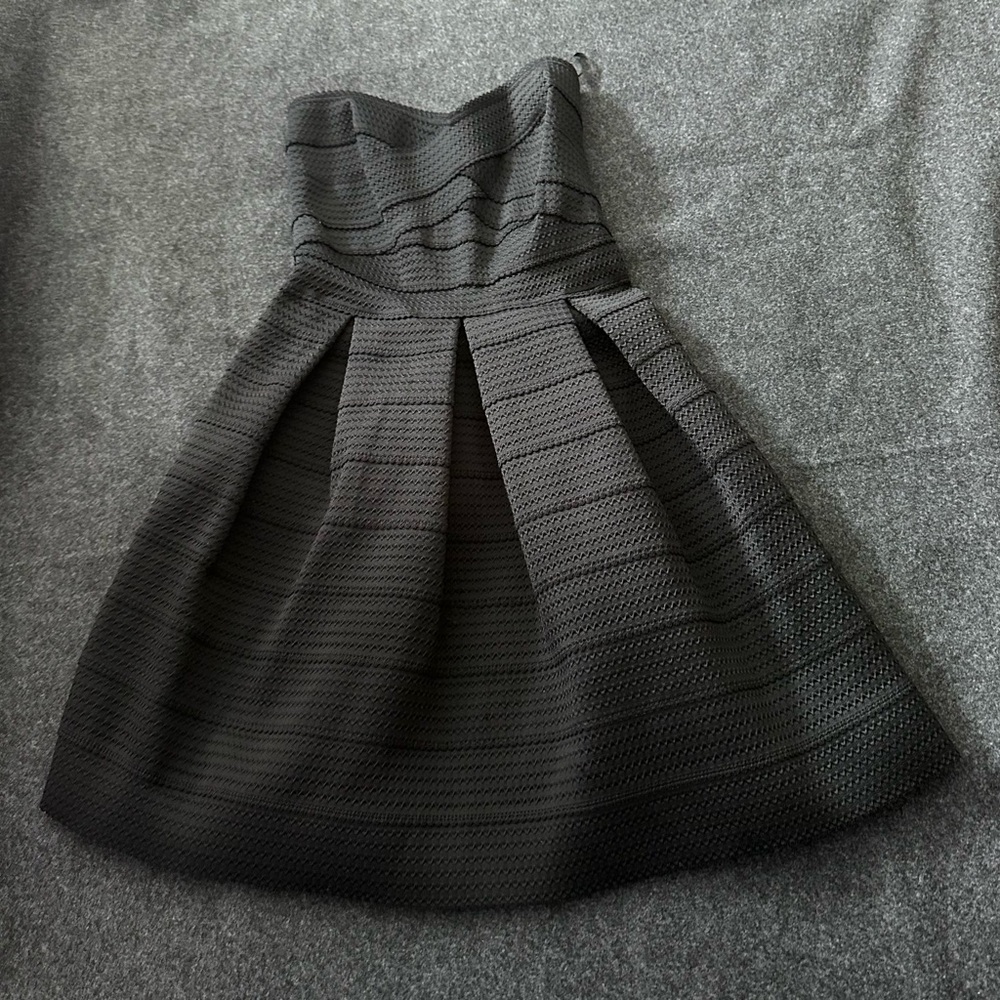 Express Strapless Black Textured Fit & Flare Dress
